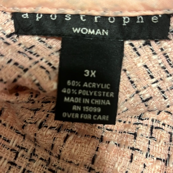 Apostrophe Woman Pink Fringed Tweed Poncho/ 3X - Picture 6 of 6